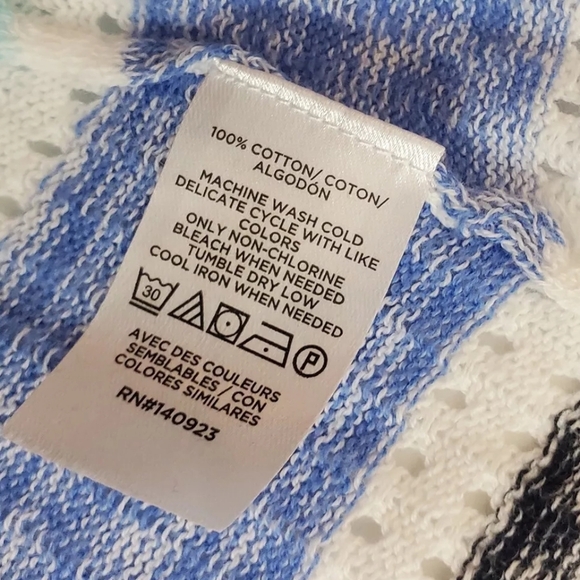 LOFT Striped Pointelle Puff Sleeve V-Neck Cardigan Top NWT Size Large - Picture 5 of 7